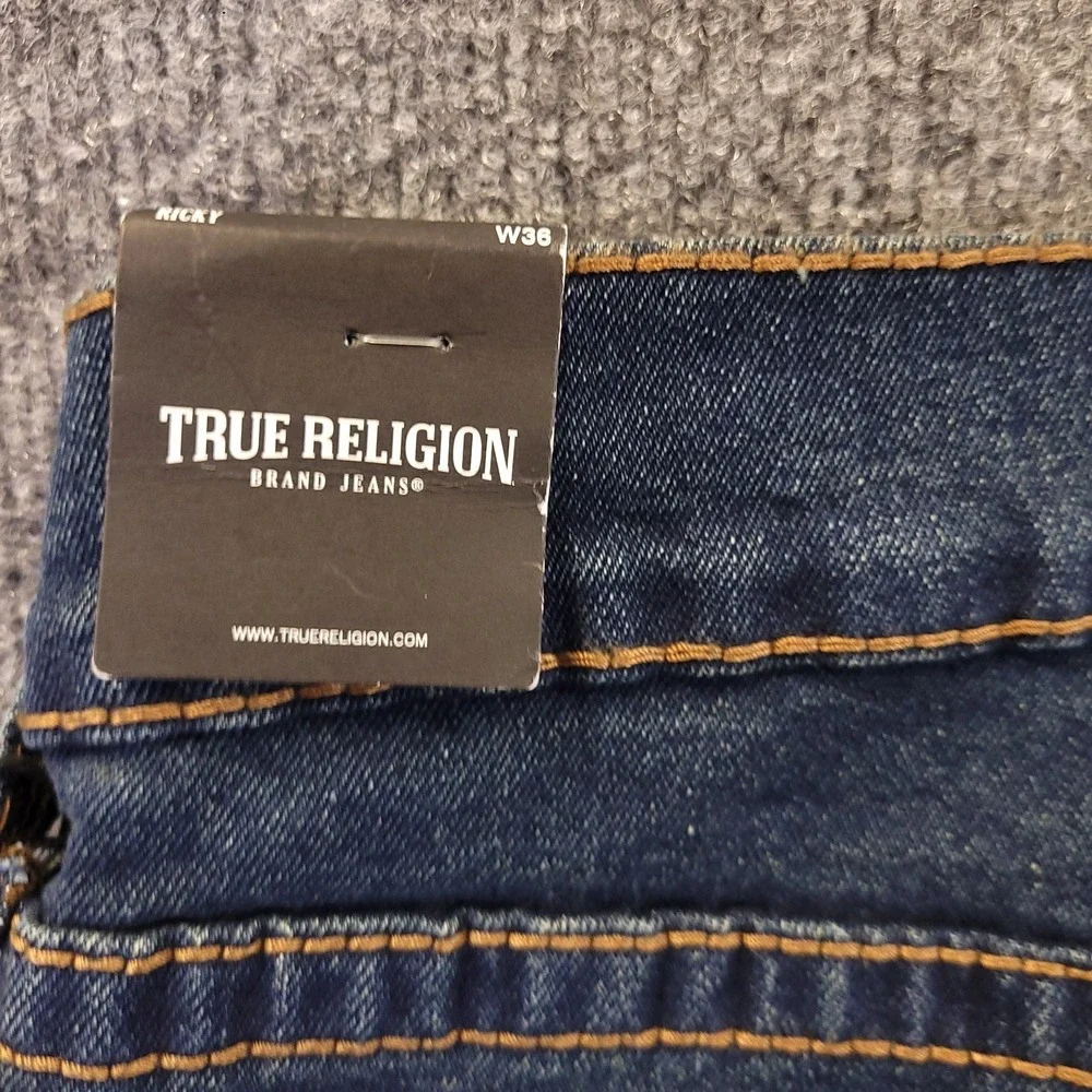 NWT True Religion Ricky Big T Relaxed‎ Straight 36x34 Mid Rise Stretch $199 MSRP